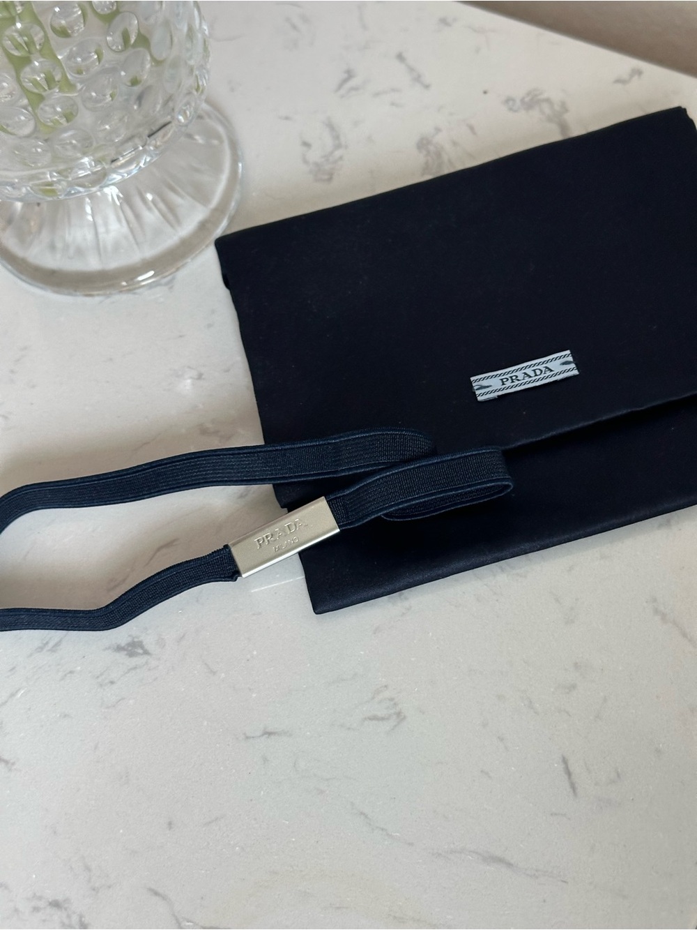 PRADA Navy Elastic Logo Headband (or choker) - Prada dusty included - Picture 4 of 4
